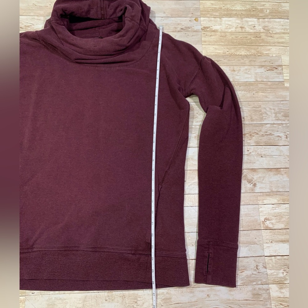 Lululemon Stress Less Hoodie Funnel Neck Pocket Heathered Bordeaux Drama Size 6 - Picture 9 of 10